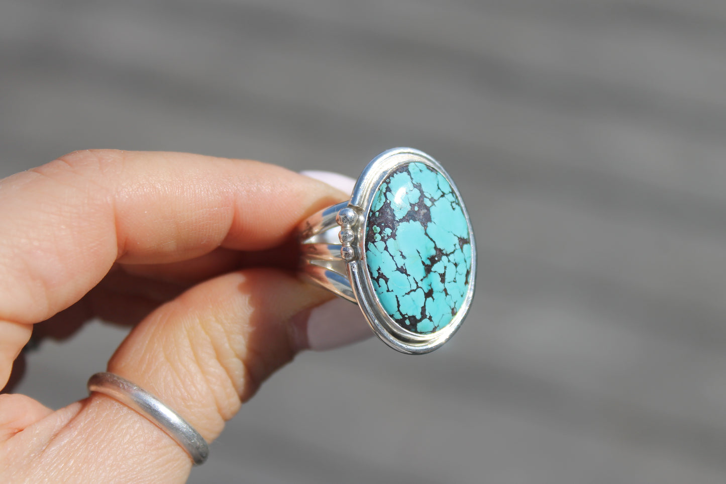 Statement Turquoise Ring with split band Ring size 7.5