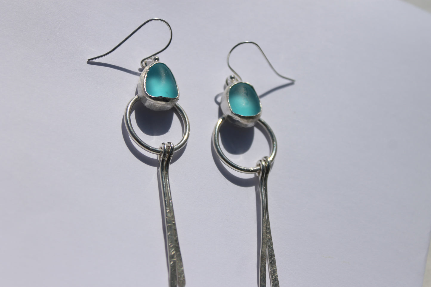 Light blue Seaglass w/ decor earrings