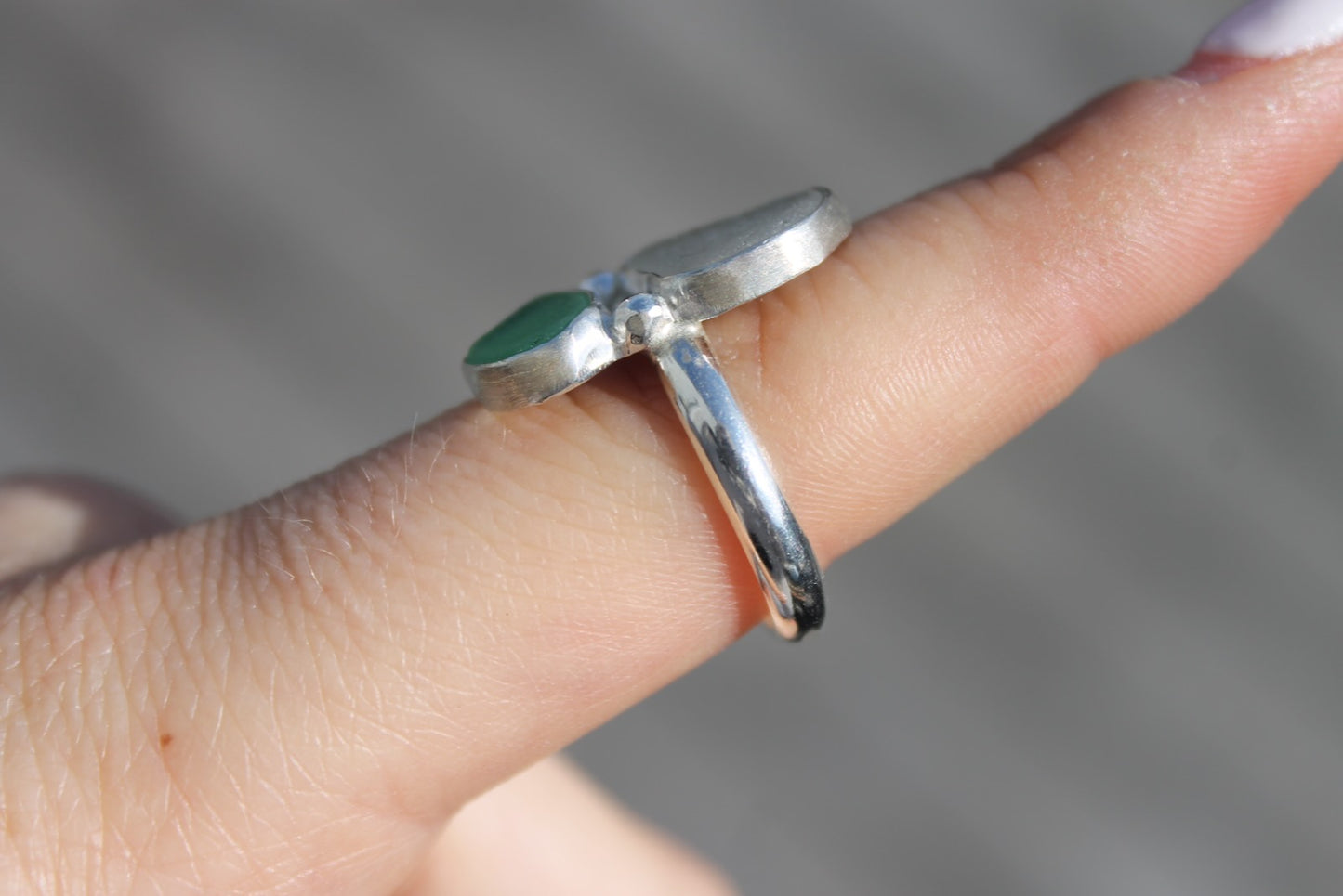 Green and White seaglass Ring Size 8