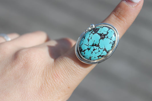 Statement Turquoise Ring with split band Ring size 7.5