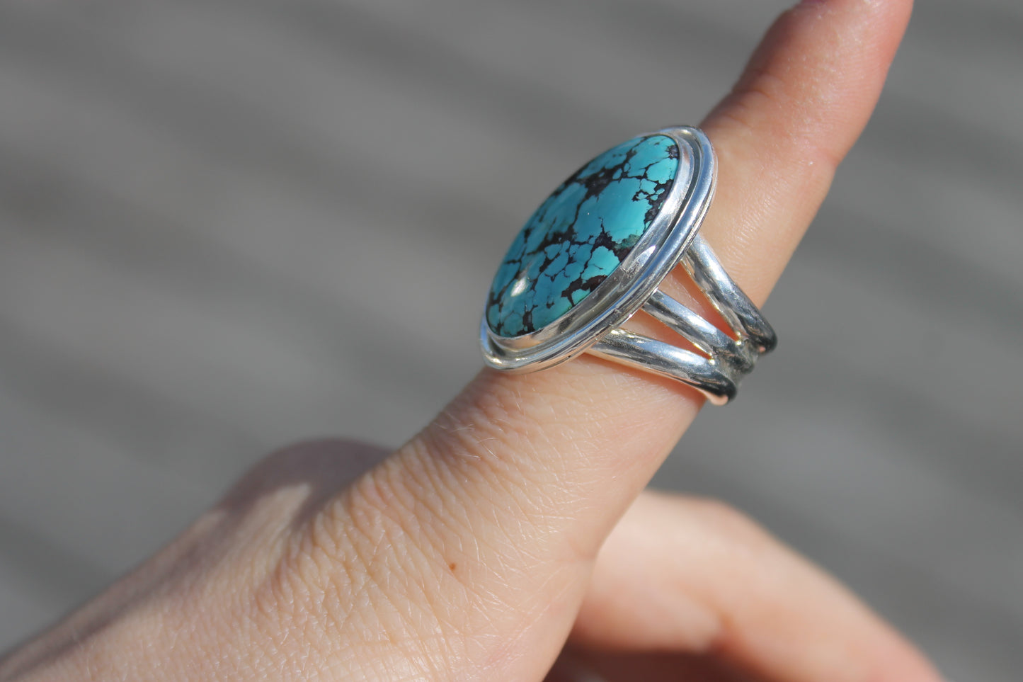 Statement Turquoise Ring with split band Ring size 7.5