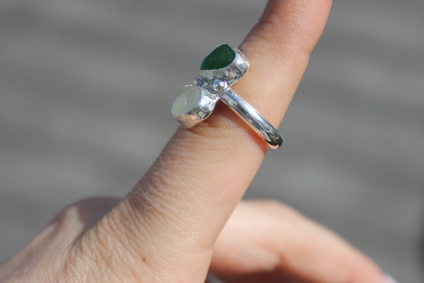 Dark green and white seaglass ring size 7.5