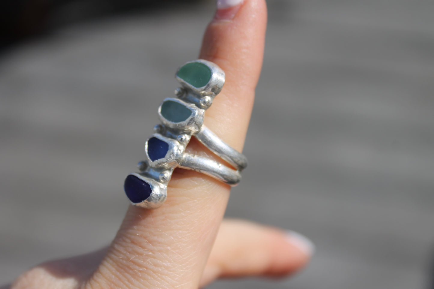 Multi blue seaglss ring size 6.5