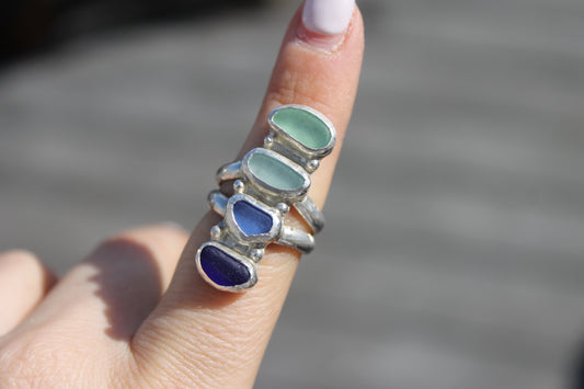 Multi blue seaglss ring size 6.5