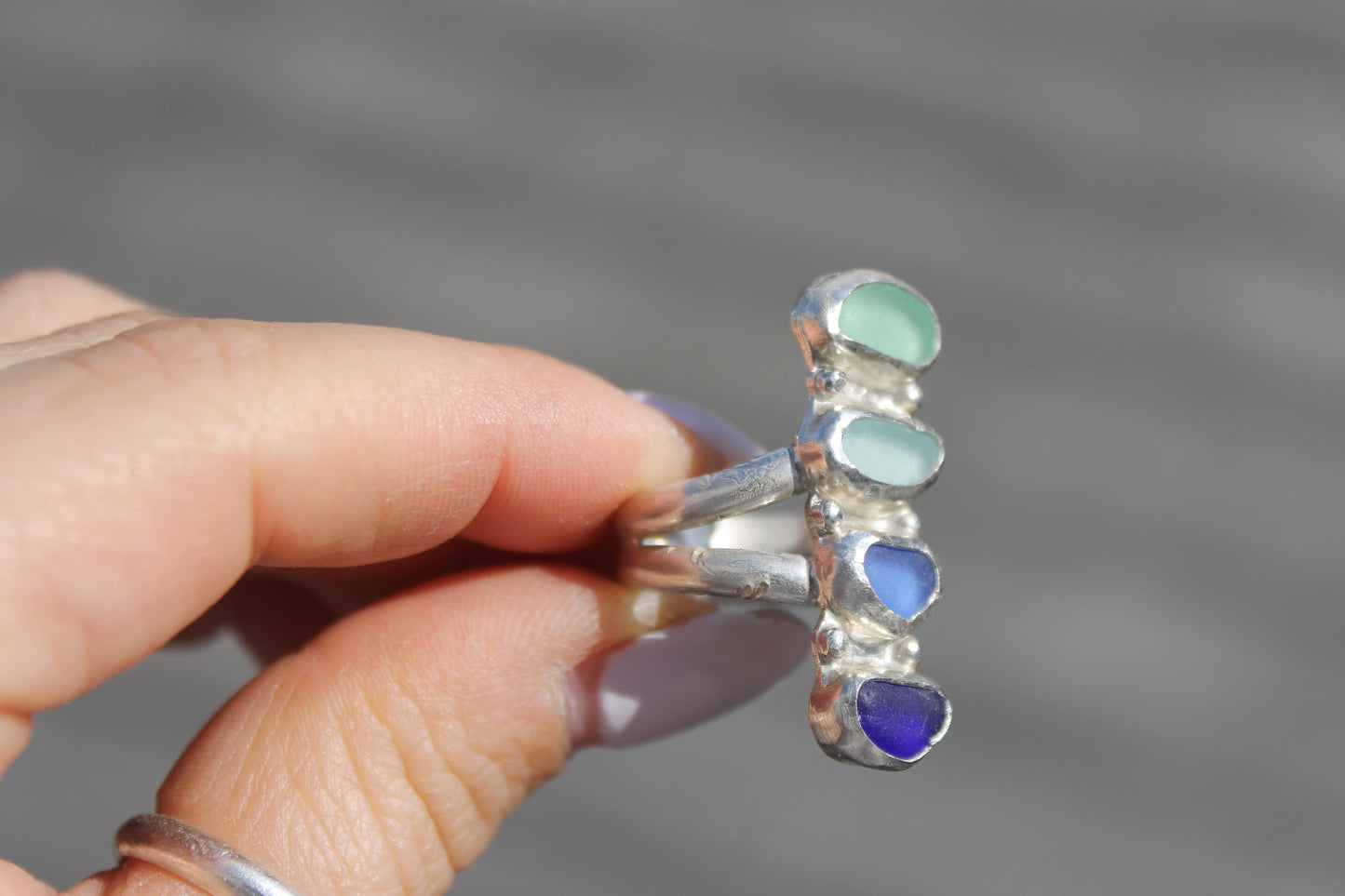 Multi blue seaglss ring size 6.5