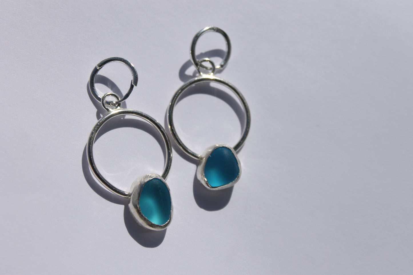 Light blue seaglass Hoop earrings