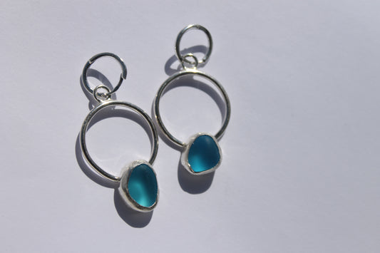 Light blue seaglass Hoop earrings