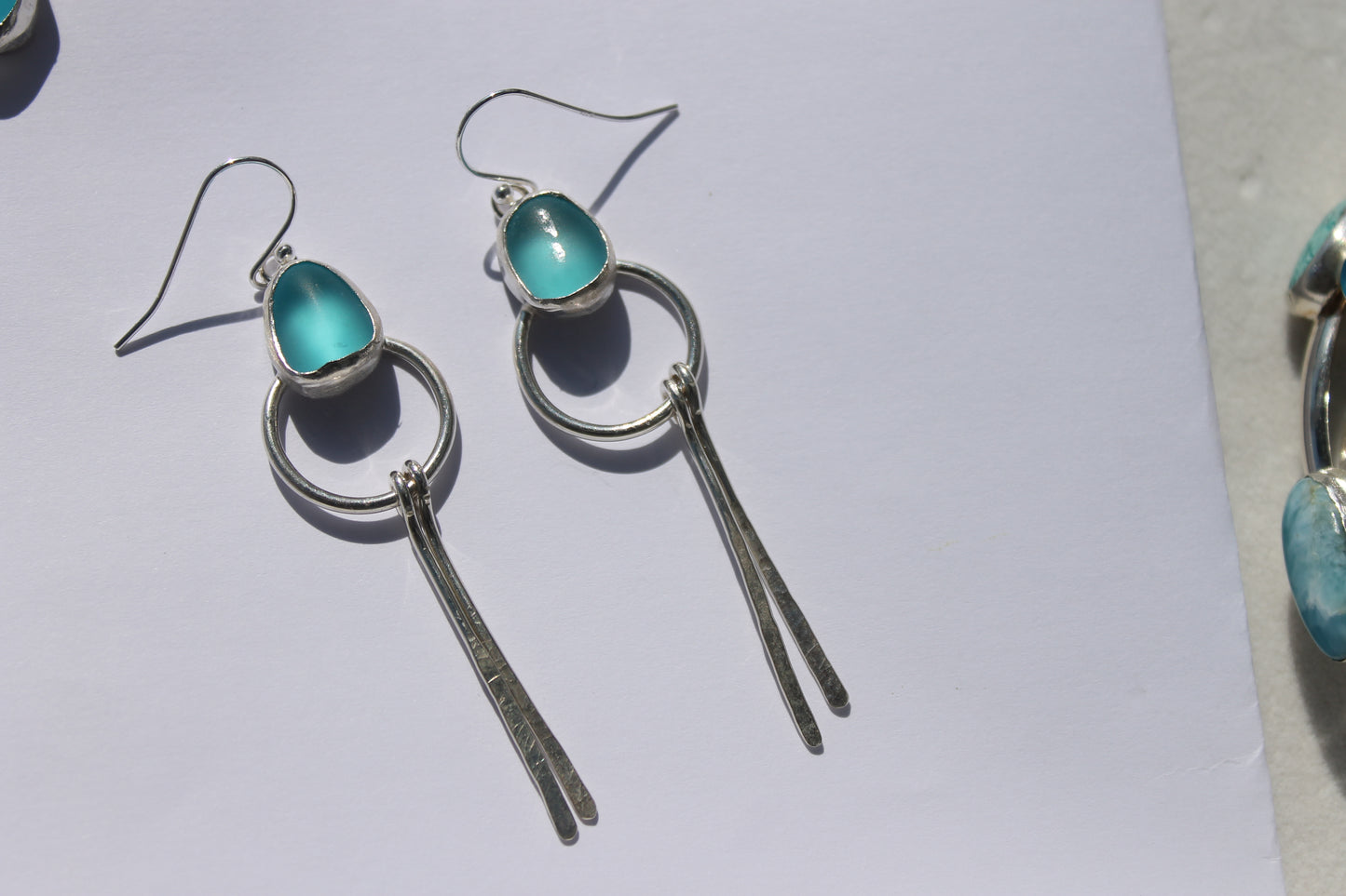Light blue Seaglass w/ decor earrings