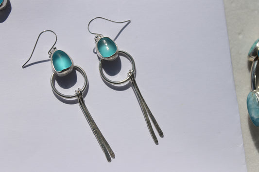 Light blue Seaglass w/ decor earrings