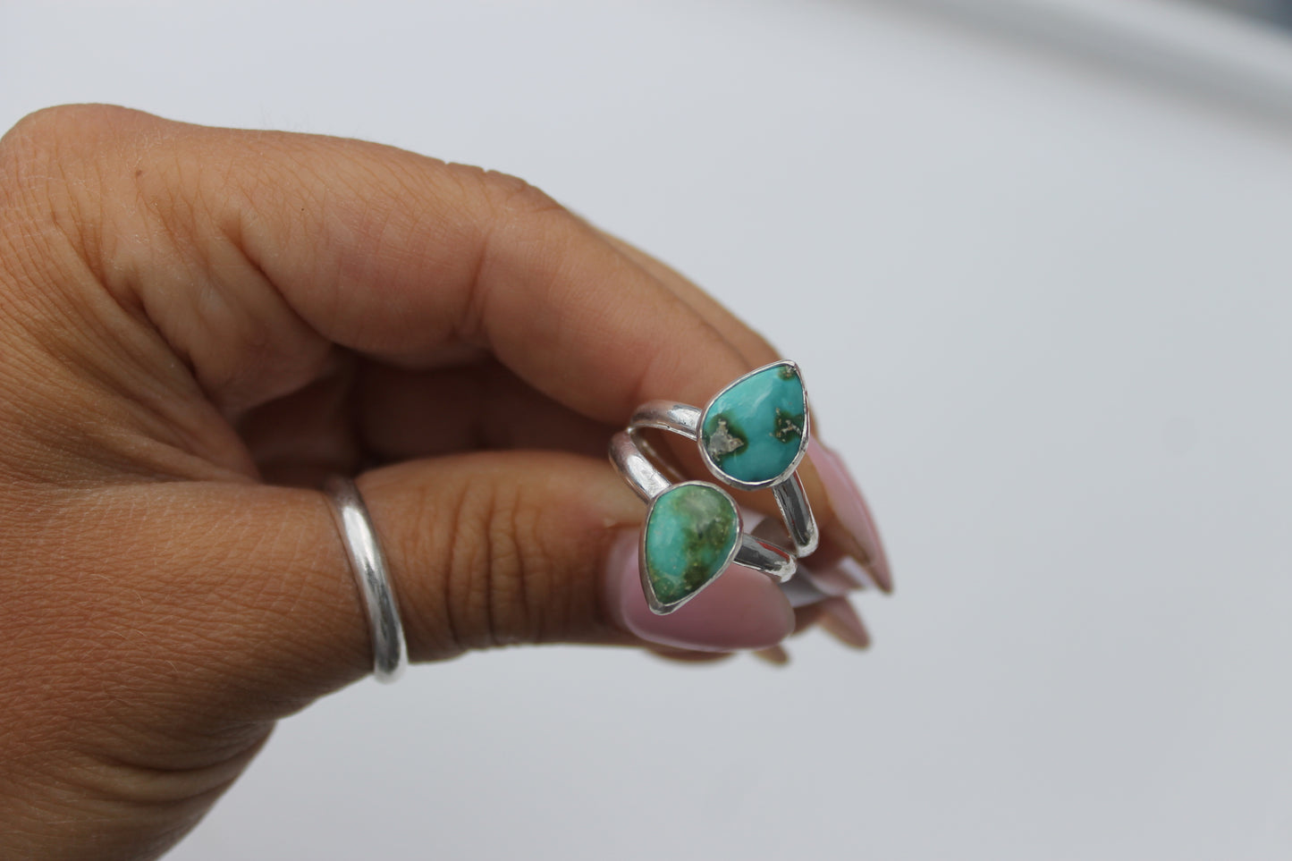 Double turquoise teardrop Ring size 7