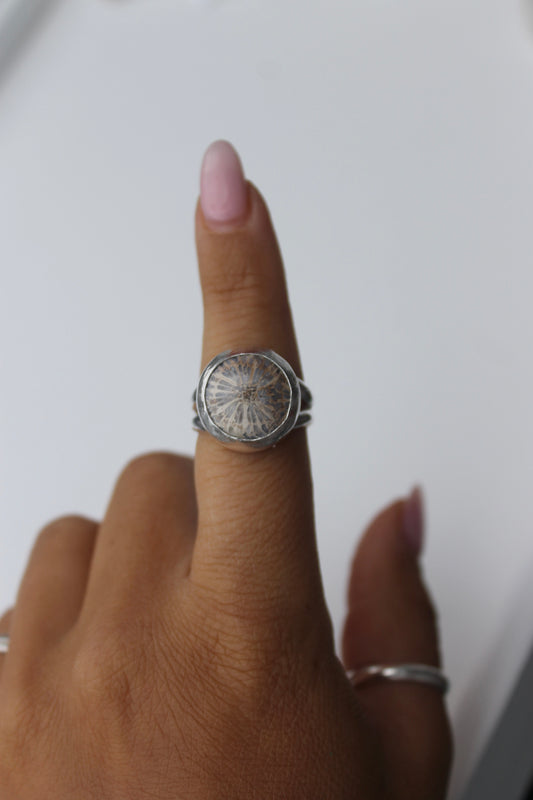 Fossilized Coral ring 7.5