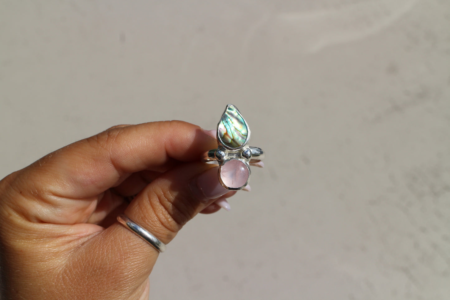 Abalone & Rose Quartz Size 8