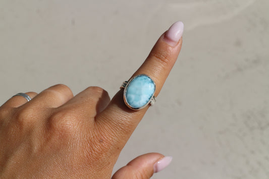 Larimar with triple band Ring size 8