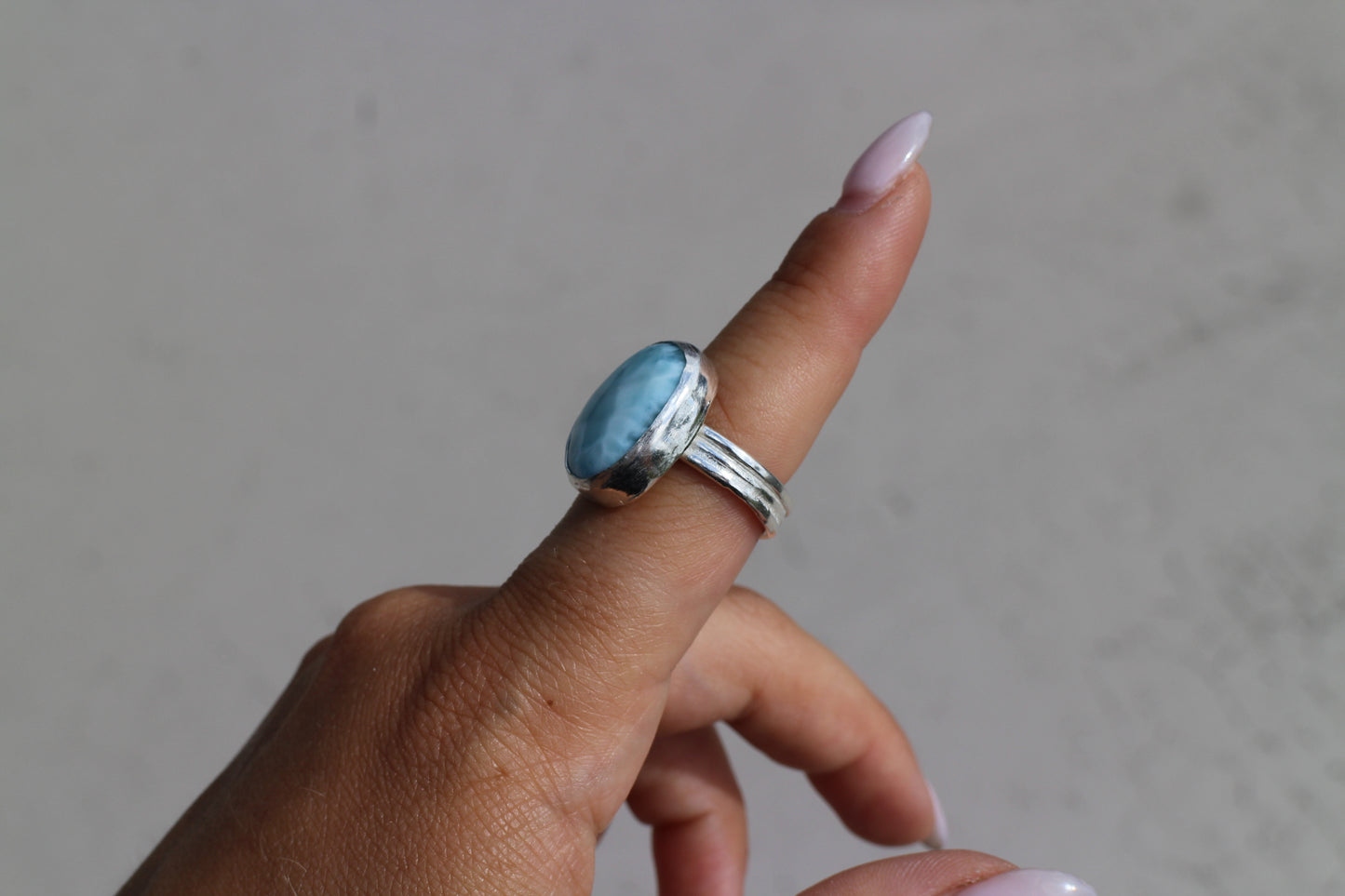 Larimar with triple band Ring size 8