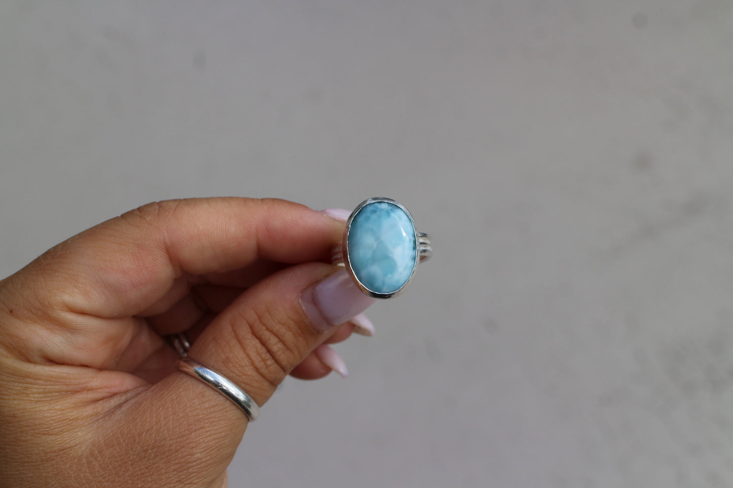 Larimar with triple band Ring size 8