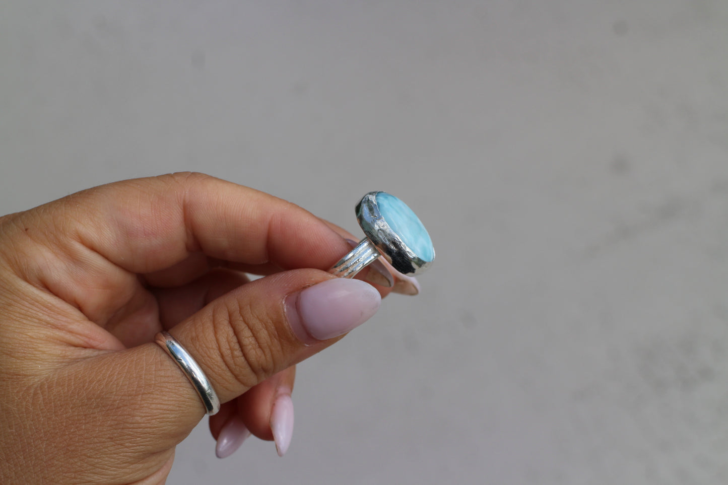 Larimar with triple band Ring size 8