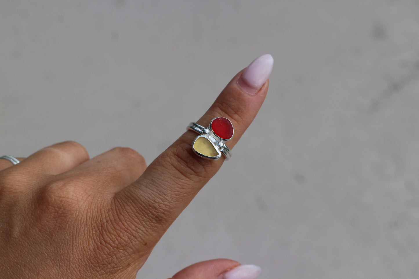 Yellow/Red seaglass Ring 5.75