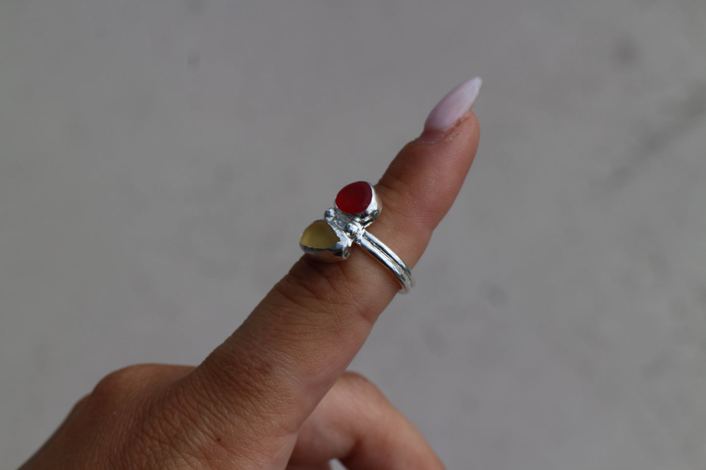 Yellow/Red seaglass Ring 5.75
