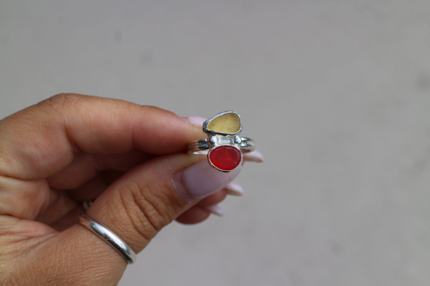 Yellow/Red seaglass Ring 5.75