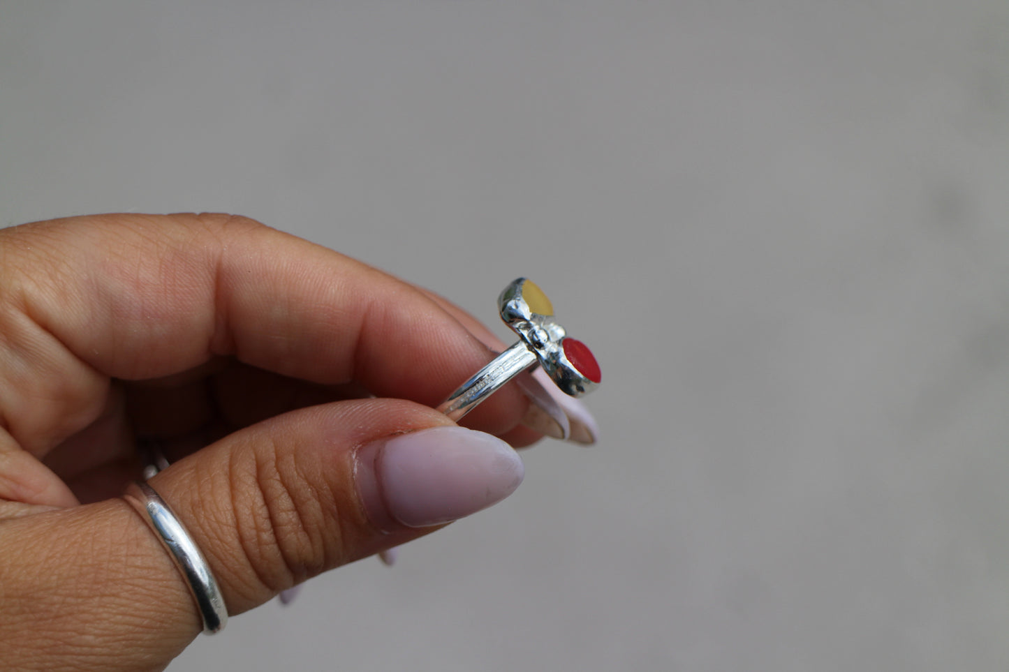 Yellow/Red seaglass Ring 5.75